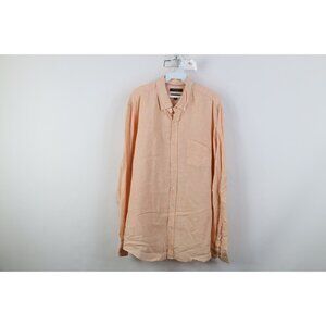 Banana Republic Mens XL Camden Fit Linen Knit Collared Button Down Shirt Orange